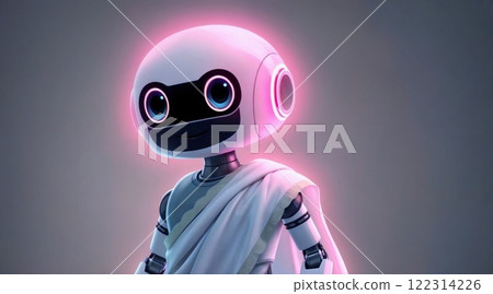cute and joyful cartoon robot in sari isolated on a gray background for marketing 122314226
