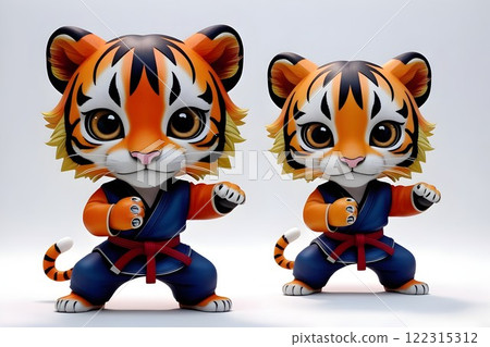 two sporty tiger character in playful athletic position showcasing energy and personality for creative designs two sporty tiger character in playful athletic position showcasing energy and personality for creative designs 122315312