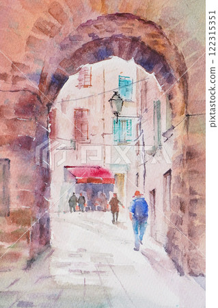Small town in France Watercolor painting Landscape painting 122315351