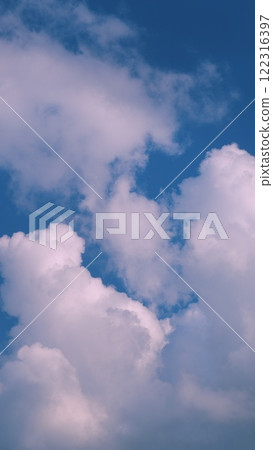 Abstract Cumulus Clouds. Beautiful Clouds Move On A Warm Summer Day. For Eco Or Weather Climate Projects. Vertical Time Lapse. 122316397