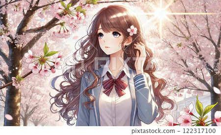 Woman looking up at the cherry tree Woman looking up at the cherry tree 122317100