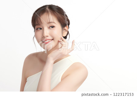 Beautiful young asian woman with clean fresh skin on white background, Face care, Facial treatment, Cosmetology, beauty and spa, Asian women portrait. 122317153