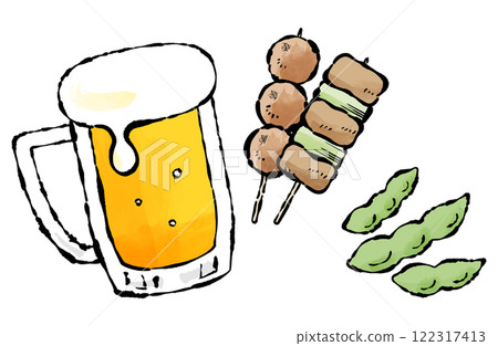 Beer, yakitori, edamame vector illustration set Negima Tsukune Yakitori Mug 122317413