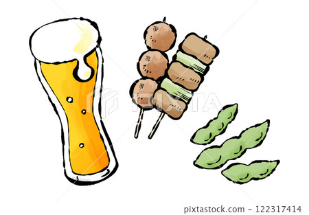 Beer, yakitori, edamame vector illustration set Negima Tsukune Yakitori Mug 122317414