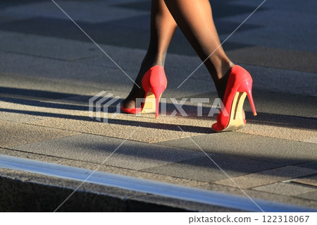 Woman's legs in red high heels Red stiletto heels Woman's legs in red high heels Red stiletto heels 122318067