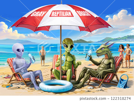 Alien Gray Rep Draco hydrates at the beach 122318274