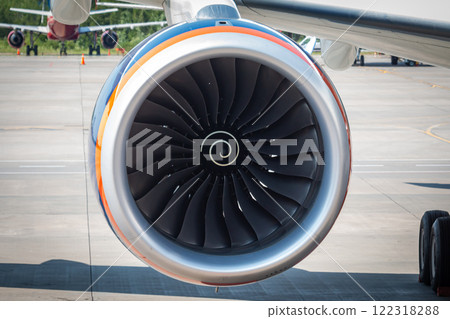 Close-up of engine of big passenger airliner 122318288