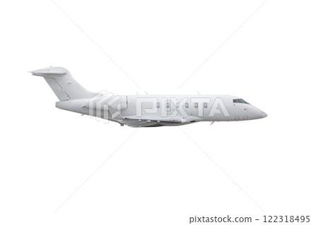 Luxury private jet plane flying isolated on white background 122318495