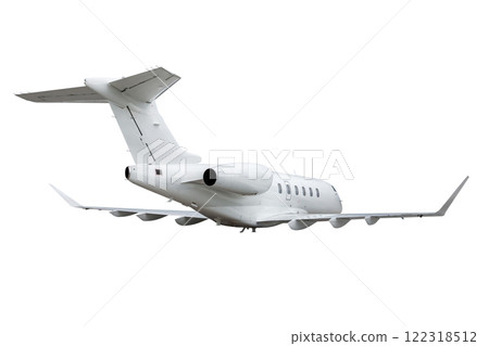 Modern corporate jet plane flies isolated on white background 122318512
