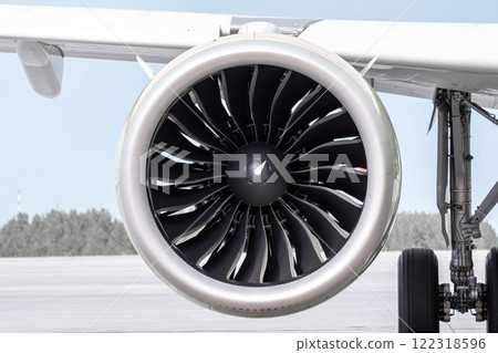 Close-up of engine of big passenger airliner 122318596