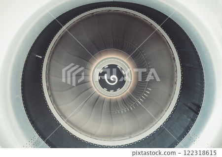Close-up of the running engine of the jet plane 122318615