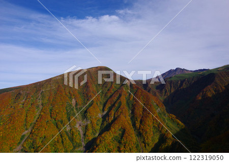 View of autumn leaves along the Naso River from the Chokai Blue Line in Nikaho City, Akita Prefecture View of autumn leaves along the Naso River from the Chokai Blue Line in Nikaho City, Akita Prefecture 122319050