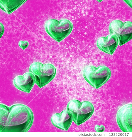 Seamless pattern with green hearts on the pink background.  122320017