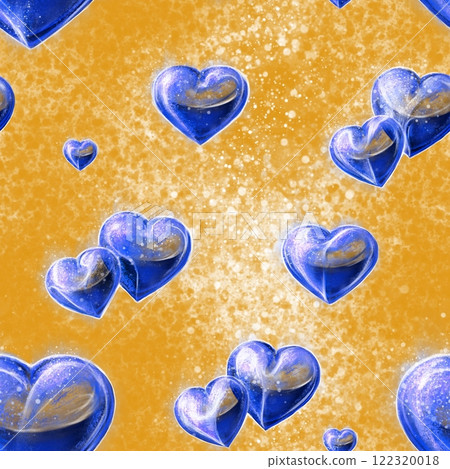 Seamless pattern with violet hearts on the dark yellow background. Seamless pattern with violet hearts on the dark yellow background. 122320018