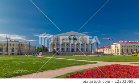 View of the former stock exchange and the naval Museum timelapse hyperlapse. St.Petersburg. Russia. 122320693