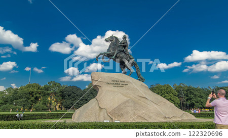 Monument of Russian emperor Peter the Great, known as The Bronze Horseman timelapse hyperlapse, Saint Petersburg , Russia 122320696