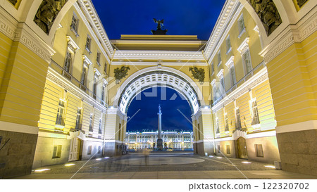 View of the Alexander Column through the arch of the General Staff timelapse hyperlapse. 122320702
