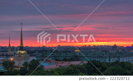 Sunrise over historic center from the colonnade of St. Isaac's Cathedral timelapse. Sunrise over historic center from the colonnade of St. Isaac's Cathedral timelapse. 122320711
