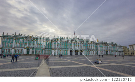 Sight-seeing Winter palace of Russian kings now Art museum Hermitage timelapse hyperlapse. St. Petersburg, Russia 122320715