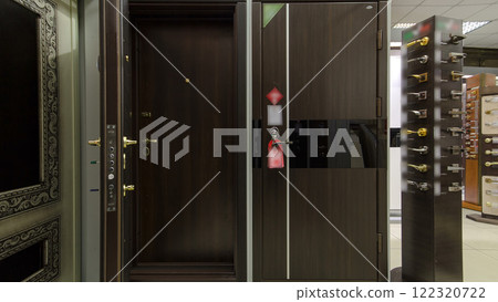 Wooden front door timelapse stop motion from the interior of home with windows. Interior shot of Wooden Front Door Wooden front door timelapse stop motion from the interior of home with windows. Interior shot of Wooden Front Door 122320722