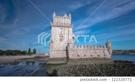 Belem Tower is a fortified tower located in the civil parish of Santa Maria de Belem in Lisbon, Portugal timelapse hyperlapse Belem Tower is a fortified tower located in the civil parish of Santa Maria de Belem in Lisbon, Portugal timelapse hyperlapse 122320771
