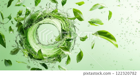 清爽的綠茶飛濺設計 122320782