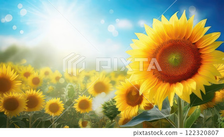 [AI image] A bright yellow sunflower in midsummer 122320807