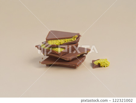 pieces of trendy Dubai chocolate with pistachio pieces of trendy Dubai chocolate with pistachio 122321002