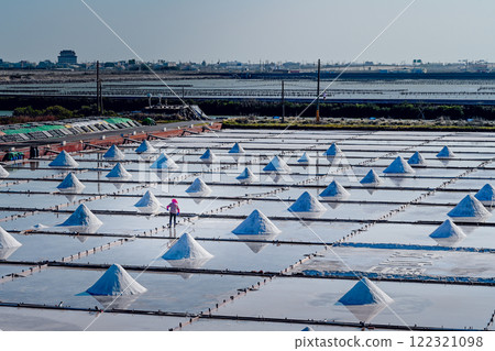 Tainan City, Taiwan - November 19, 2022: Jingzaijiao tile paved salt field. Tainan City, Taiwan - November 19, 2022: Jingzaijiao tile paved salt field. 122321098