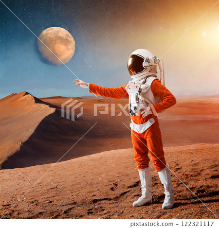 Starry sky with astronaut and spaceship Starry sky with astronaut and spaceship 122321117