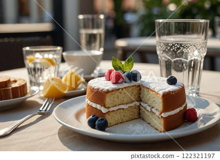 Fruit cake at an open cafe 122321197