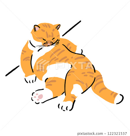 Ginger cat lay down lazy pose Hand drawn Color illustration Ginger cat lay down lazy pose Hand drawn Color illustration 122321537