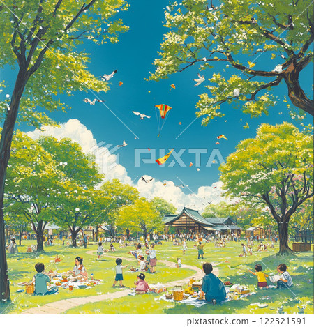 在春天公園享受家庭假期野餐 122321591