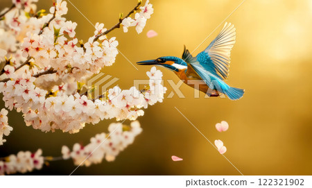 Spring cherry blossoms and kingfisher 122321902