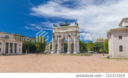 Arch of Peace in Simplon Square timelapse hyperlapse. It is a neoclassical triumph arch 122321929