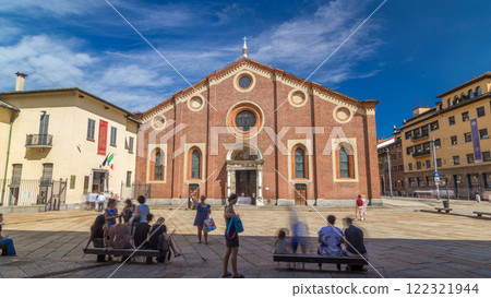 Santa Maria delle Grazie timelapse hyperlapse with blue cloudy sky. Santa Maria delle Grazie timelapse hyperlapse with blue cloudy sky. 122321944