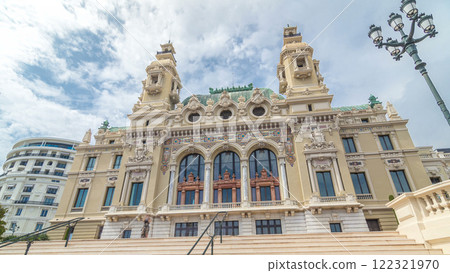 19th century baroque style palace of the Monte Carlo Casino in Monaco timelapse hyperlapse 122321970