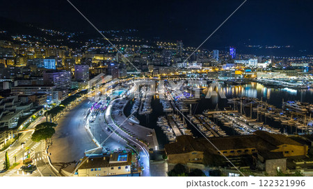 Panorama of Monte Carlo timelapse hyperlapse at night from the observation deck in the village of Monaco Panorama of Monte Carlo timelapse hyperlapse at night from the observation deck in the village of Monaco 122321996