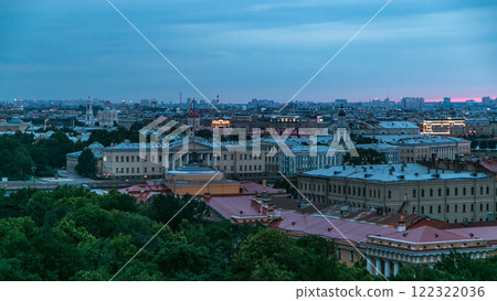 Building of Kunstkamera and the cityscape night to day timelapse viewed from the colonnade of St. Isaac's cathedral. Building of Kunstkamera and the cityscape night to day timelapse viewed from the colonnade of St. Isaac's cathedral. 122322036
