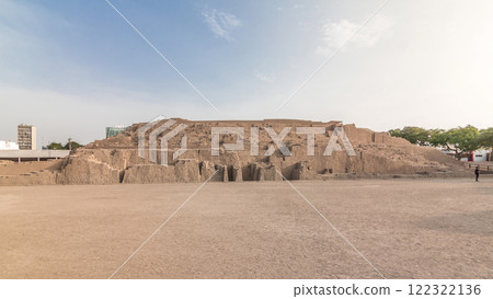 Pyramid of Huaca Pucllana timelapse hyperlapse, pre Inca culture ceremonial building ruins in Lima, Peru 122322136
