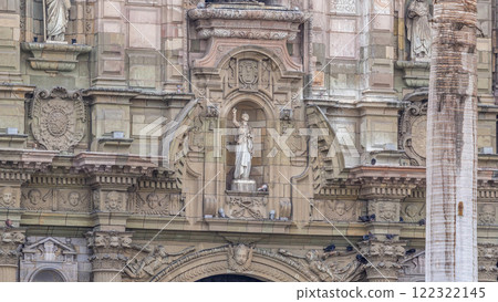 Statue on The Basilica Cathedral of Lima is a Roman Catholic cathedral located in the Plaza Mayor timelapse hyperlapse in Lima, Peru Statue on The Basilica Cathedral of Lima is a Roman Catholic cathedral located in the Plaza Mayor timelapse hyperlapse in Lima, Peru 122322145