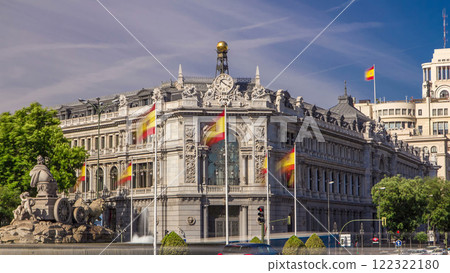 Historic Bank of Spain building timelapse hyperlapse in Madrid, Spain 122322180