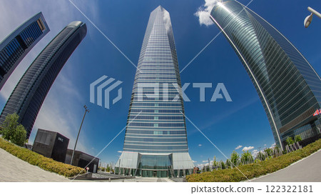 Skyscrapers timelapse hyperlapse in the Four Towers Business Area with the tallest skyscrapers in Madrid and Spain 122322181