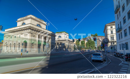 A street view of beautiful historic landmark - Porta Venezia timelapse hyperlapse A street view of beautiful historic landmark - Porta Venezia timelapse hyperlapse 122322216