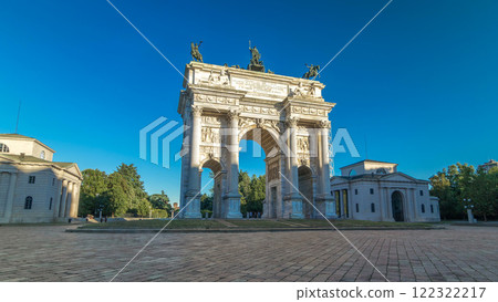 Arch of Peace in Simplon Square timelapse hyperlapse. It is a neoclassical triumph arch 122322217