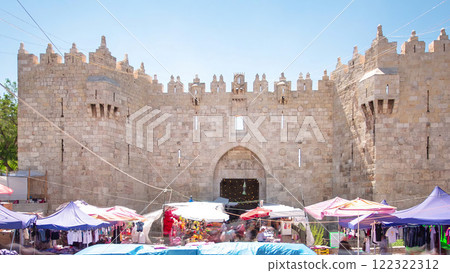 Damascus Gate or Shechem Gate timelapse hyperlapse, one of the gates to the Old City of Jerusalem, Israel Damascus Gate or Shechem Gate timelapse hyperlapse, one of the gates to the Old City of Jerusalem, Israel 122322312