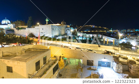 Jerusalem at night timelapse hyperlapse with the Al-Aqsa Mosque and the Mount of Olives 122322323