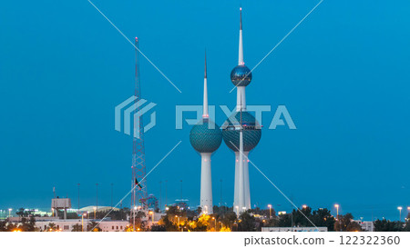 The Kuwait Towers day to night timelapse - the best known landmark of Kuwait City. Kuwait, Middle East The Kuwait Towers day to night timelapse - the best known landmark of Kuwait City. Kuwait, Middle East 122322360