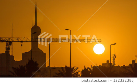 Sunrise with Kuwait Towers timelapse - the best known landmark of Kuwait City. Kuwait, Middle East Sunrise with Kuwait Towers timelapse - the best known landmark of Kuwait City. Kuwait, Middle East 122322393