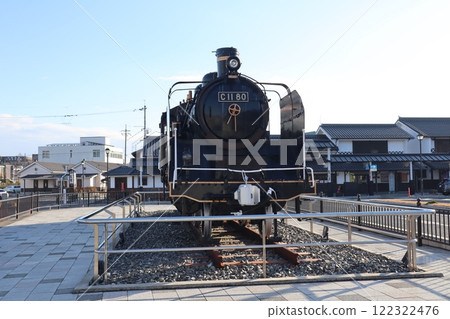 Steam locomotive C11 on static display in front of JR Tsuyama Station Steam locomotive C11 on static display in front of JR Tsuyama Station 122322476